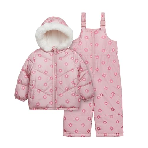 Carter's girls 2-piece Snowsuit Faux Fur Trimmed Hooded Puffer Jacket and Ski Bib Set