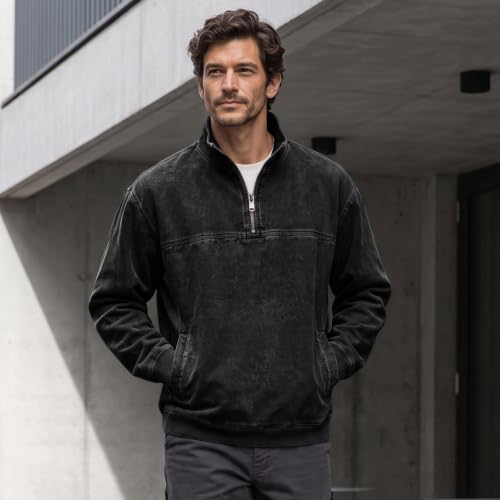 Men's Denim Shirt Washed Retro Quarter Zip Pullover Top Denim Top - image 4