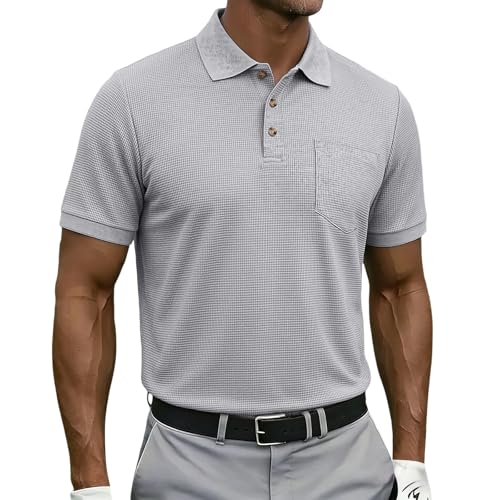 Polo de manga corta para hombre, estilo informal, con cuello y botones, Ceniciento claro, S