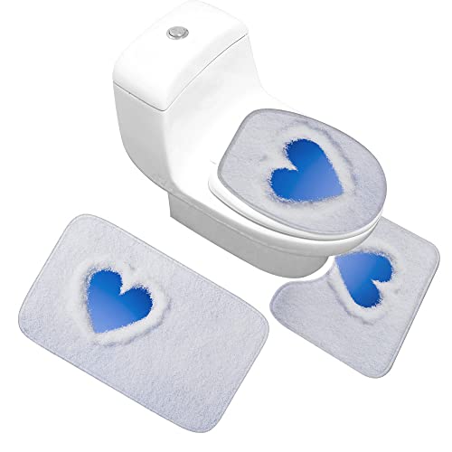 Badematten Set,Badematten Teppich-Set 3-Teilig Herzförmiger Schnee 3D-Druck Rot Rutschfeste Badematten Weiche Mikrofaser…