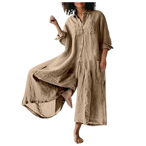 Overalls Women, Navy Jumpsuit Pretty Garden B07Vr1Ndsq B08T47Qvnr B07Pw4Mthv B07B895Knd B0914Xzt2W Women's Fashion Loose Casual Solid Color 44989 Sleeve V-Neck Button Temperament (XL, Khaki)