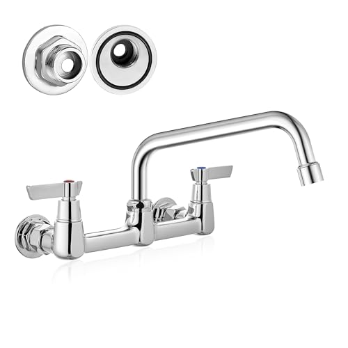 Airuida Wall Mount Commercial Kitchen Faucet,8 Inch Swivel Spout,8 Inch Center Utility Sink Faucet with Dual Handles,Solid Brass 360° Swivel Spout,Commercial Sink Faucet for Kitchen Laundry,Chrome