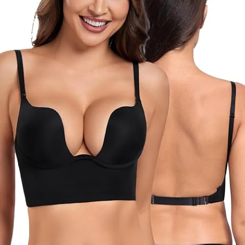 DotVol Women's Backless Multiway Convertible Low Cut Push Up Underwire Bra(Black, 34D) Cover