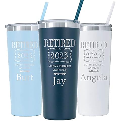 AVITO Personalized Retired Tumbler - Laser Engraved - Vacuum Insulated - 22 oz Tumbler with Lid and Straw - Retirement Gifts 2023 - Retirement Gifts for Men Cover