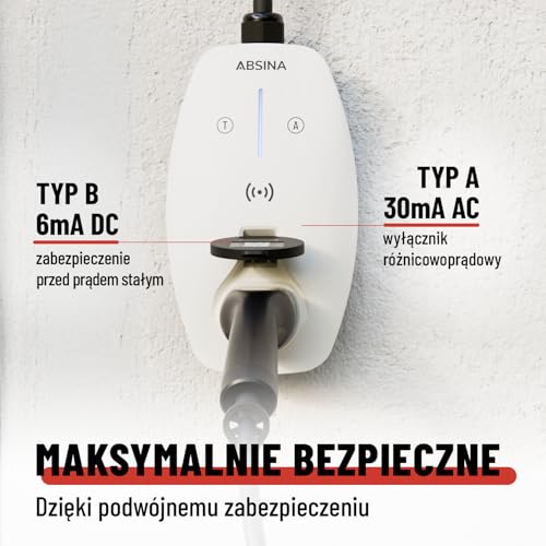 ABSINA Mobile Wallbox 11kW 16A z sterowaniem przez aplikację - Wallbox z wtyczką CEE, RFID i regulowanym ładowaniem - Wallbox do samochodów elektrycznych 3-fazowy dla i3, e-Up, ID.3, ID.4, Zoe, fortwo