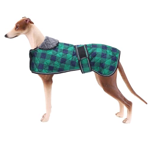 Geyecete Waterproof Greyhound Whippet Lurcher Dog Coat-with Warm Fleecy Lining Inside Outdoor Dog Apparel with Adjustable Bands-Green-L