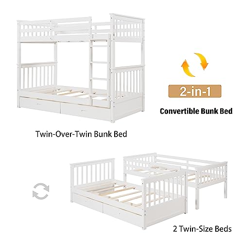 image for Merax Wood Bunk Bed with Drawers,Convertible Wood Bunk Bed with Ladder