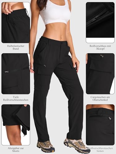 Jogwits Damen Zip-Off-Wanderhose, Leichte Trekkinghose Atmungsaktiv Schnell Trockend Safari outdoorhosen Sommer Arbeitshose Funktionshose