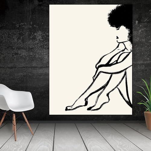 Peinture au trait femme noire KEBIA affiche minimaliste 40x60cm