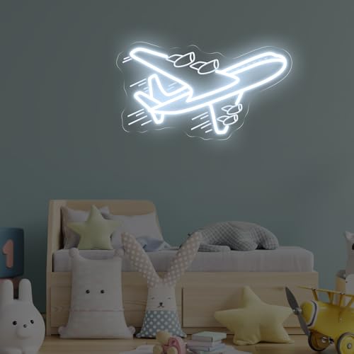 Image of Airplane Neon Sign, Airplane Wall Decor, Air plane Wall Art, Aviation Light Sign, Gift for Kid, Air Plane Wall Decor for Home Bar, 16.5 inchx9.3 inch, White