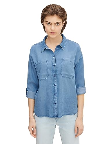 TOM TAILOR Denim Damen Oversize Jeanshemd mit zwei Brusttaschen