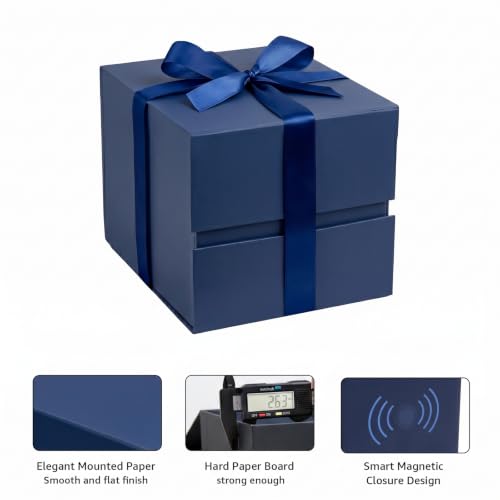 Image of LIFELUM Navy Blue Gift Box 7 x 7 x 7 inch, 1 Pack Magnetic Closure Gift Box for Presents with Ribbon, Card, Shredded Paper Filler for Graduation, Business, Wedding, Birthdays