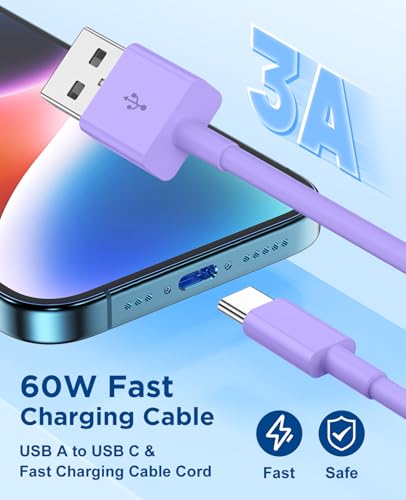 Image of Extra Long USB C Cable Fast Charging 15FT, [MFi Cerytified] Long USB A to USB C Cable for iPhone 16 15 Charger Cord 5m,Type C Cable C Charger for iPhone 16 15 Pro Max /16 15 Plus /iPad /Samsung (Purple)