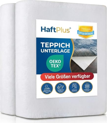 HaftPlus - Teppich Stopper rutschfest und dünn - Antirutschmatte für Teppiche - Öko-Tex Vlies Teppichunterlage zuschneidbar - Größe 60 x 130 cm