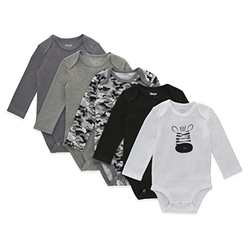 Image of Hanes Baby Long Sleeve Bodysuit, Ultimate Flexy Bodysuits Boys & Girls, 5-Pack