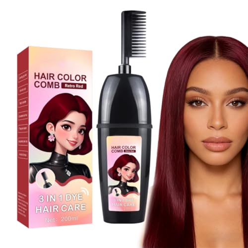3-in-1 Comb for Hair Coloring | Easy At-Home Hair Coloring with Integrated Brush Convenient Hair Dye Comb for Gray No Mix Hair Dye Applicator Instant Hair Root Touch-Up Stick 200ml (Retro Red)