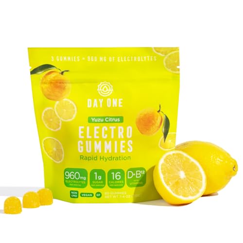 Day One Electrogummies - 60pcs. of Yuzu Citrus Flavored Electrolyte Gummies for Hydration and Recovery - Packed with Essential Electrolytes Ideal for Workouts, Running, Hiking and More