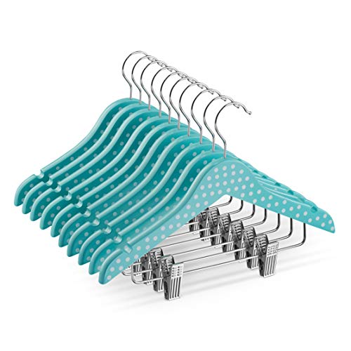 High-Grade Wooden Childrens/Kids Hangers with Clips (10 Pack) Cute & Charming, Durable Ba