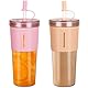 ZgoEC 710ml Becher mit Deckel und Strohhlam, 2 Stück Wiederverwendbar Trinkbecher, BPA Frei Plastikbecher Zuhause, Tumbler Becher für Kaffee, Smoothie, Milchshake (Rosa+Orange)