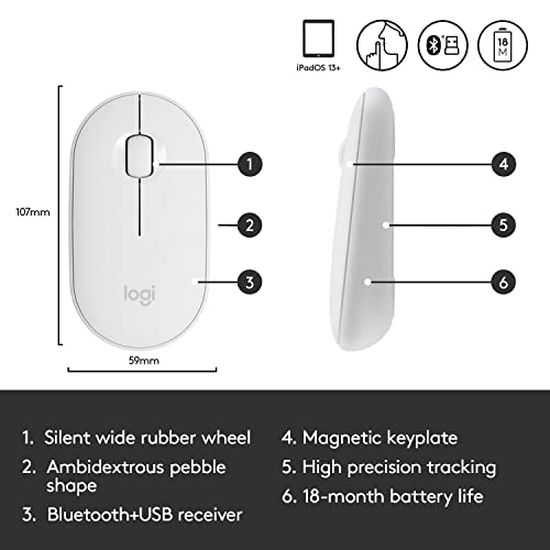 Logitech Slim Wireless Bluetooth Mouse For Ipad, Energy-Efficient Bluetooth, Up To 18-Month Battery Life, Battery-Saving Sleep Mode (910-006345) - Off-White (Renewed) #TOP4