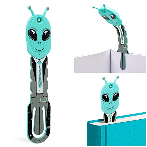 Flexilight Reading Light 2 in 1 Bookmark Book Light LED Clip On Reading Lamp Children Book Torch for Reading in Bed Book Accessories Gift Idea for Readers Book Lovers (Alien Teal) (FLPAT)
