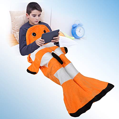 Clownfish Tail Blanket For Kids, Super Soft Fleece Mermaid Tail Sleeping Bag For Toddler Teen Girls Boys, Great Idea #TOP5
