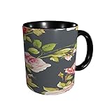 ZUNPNG Keramik-Kaffeetasse mit Retro-Rosenmuster, 325 ml, Geschenkidee für Büro und Zuhause, Küche, mikrowellengeeignet