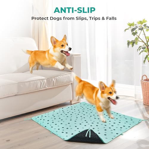 Image of Fostanfly Washable Pee Pads for Dogs, 2 Pack Large 31 inchx36 inch Ultra-Absorbent and Leak-Proof Non-Slip Reusable Potty Training Pads for Dogs, Cats, Puppy, Potty of Add 8 Lanyards, Green