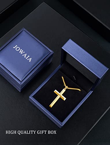 Jowaia 925 Sterling Silver Cross Necklace For Men Durable Men's Crucifix Cross Pendant Necklace Valentines Day Gifts For Boys Men, 2Pc Chain Length 24" #TOP6