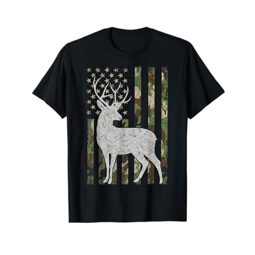 Camo USA Flag Deer Elk Buck Camoflage Hunting Hunter Gift T-Shirt