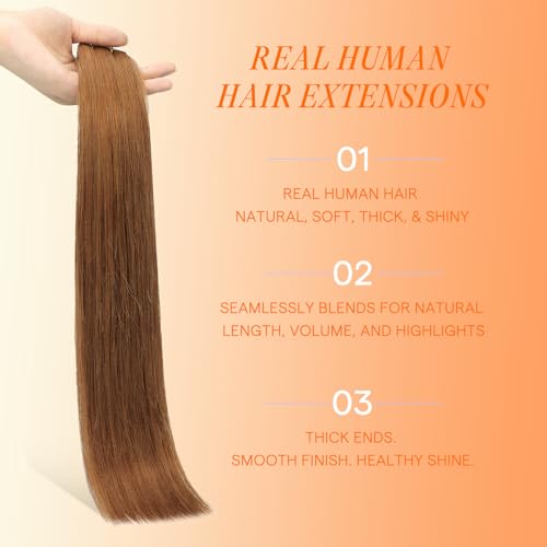 Image of Full Shine Invisible Tape in Hair Extensions Human Hair, Invisi Edge Color 330 Copper Ginger Injected Tape in Extensions, Soft Natural Skin Weft 20Pcs 20 Inch 50g, Natural Look