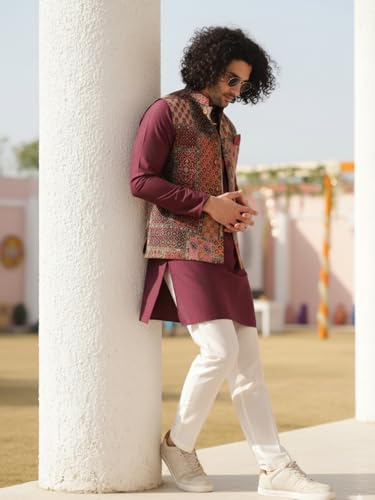 Image of KISAH Men's Jacket - Printed Cotton Blend - Indian Wedding Outfit for Men - Ideal for Weddings and Festivals