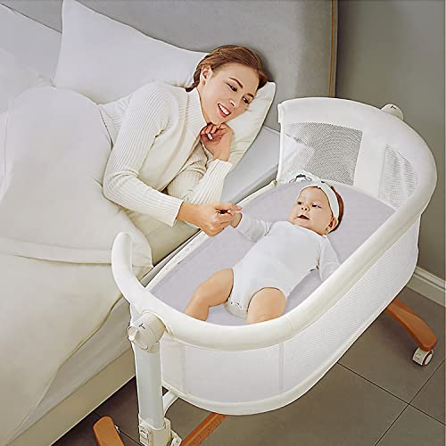 Image of Baby Bassinet Mattress Compatible with Dream On Me /Fisher-Price Baby Bedside Sleeper, Breathable, Premium Foam, Oval Shaped with Removal Waterproof Cover,15 inch x 30 inch x 2''