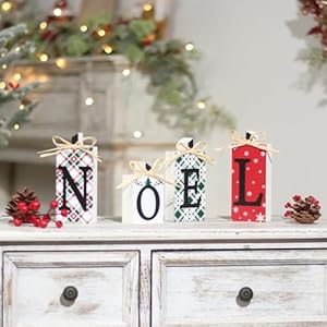 RoseCraft Christmas Decorations, 4PCS Rustic Wooden NOEL Sign Table Decorations, for Home Farmhouse Indoor Holiday Party Decor. RoseCraft Christmas Decorations 4PCS Rustic Wooden NOEL Sign Table Decorations for Home Farmhouse Indoor Holiday Party Decor