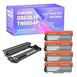 Galada Remanufactured DR630 Drum Unit and TN660 Toner Cartridge Replacement for Brother DR-630 TN-660 TN630 TN-630 for HL-L2300D HL-2380DW MFC-L2700DW MFC-2740DW Printer (1 Drum + 4 Toner)