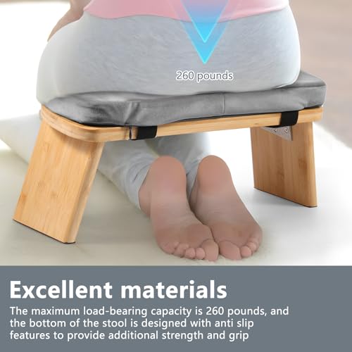 GWCYMYD Meditation Bench Foldable Meditation Stool Bamboo Yoga Bench with Cushion & Storing Bag Prayer Bench for Meditations Yoga Prayer (Gray) - Image 5