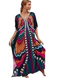 Moss Rose Caftan Coverup Dresses for Women V Neck Summer Swimsuit Kaftan Plus Size Maxi Beach Vacation Clothes