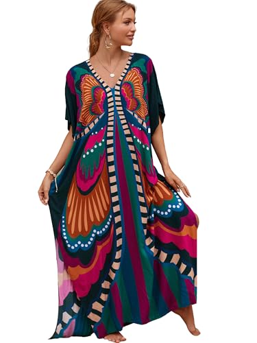 Image of Moss Rose Kaftan Dresses for Women V Neck Summer Swimsuit Cover up Caftan Maxi Beach Dresses