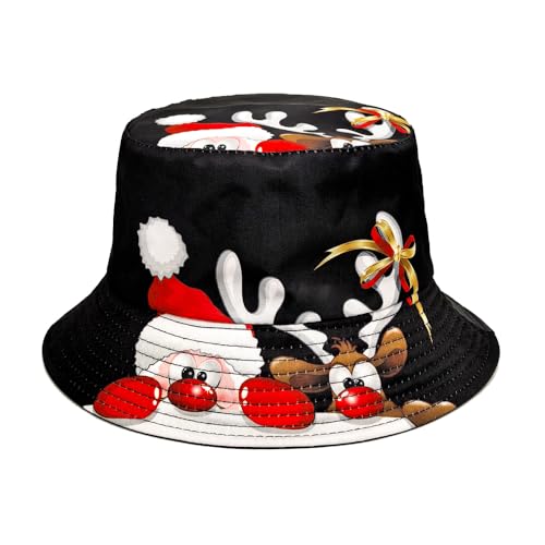 Image of Bucket Hat for Women Men,Travel Sun Beach Cap,Unisex Fishing Outdoor Boonie (Christmas Santa)
