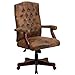 Flash Furniture Derrick Traditional Microfiber Tufted Swivel Office Chair with Wood Base, Ergonomic Farmhouse High-Back Desk Chair, Bomber Brown