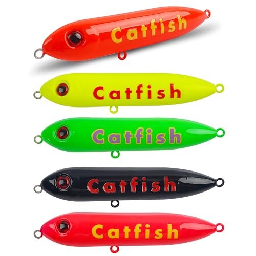 OROOTL Catfish Rattling Line Float Lure for Catfishing, 5pcs Catfish Floats High Visibility Demon Dragon Style Peg Catfishing Equipment for Santee Rig Lake River Bank Fishing, UV 10cm