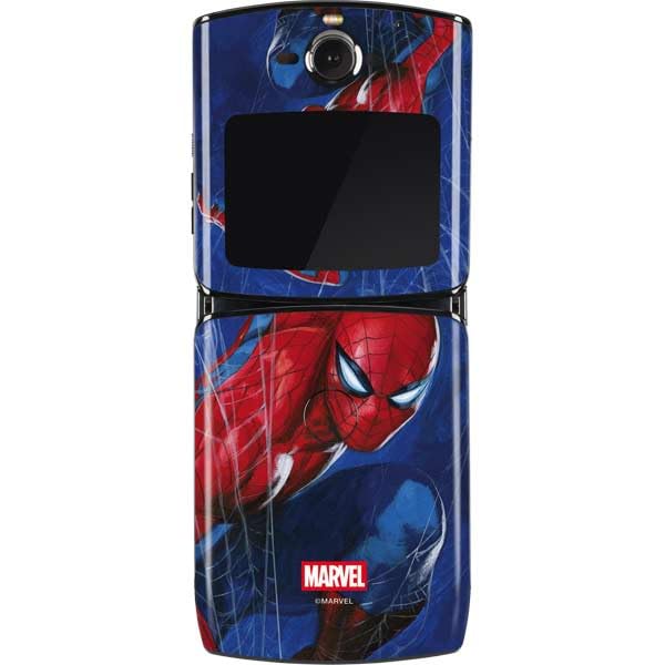 Skinit Decal Phone Skin Compatible with Motorola RAZR - Officially Licensed Marvel Spiderman World of Webs Design