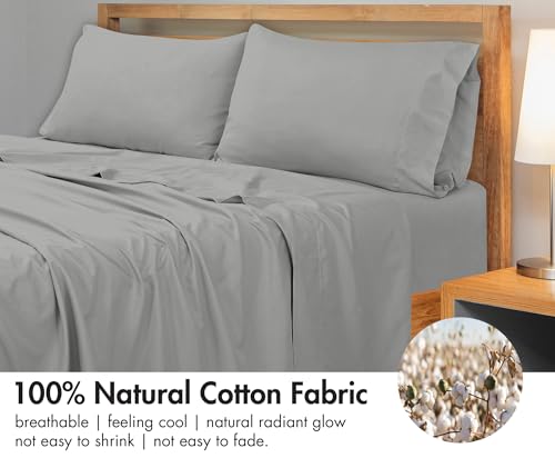 Image of Royale Linens 300 Thread Count 100% Long Staple Combed Cotton Flat Sheet - Super Soft - Top Sheets - Queen Flat Sheet Sold Separately - Breathable, Cool & Crisp Percale Sheets Only (Queen, Silver)