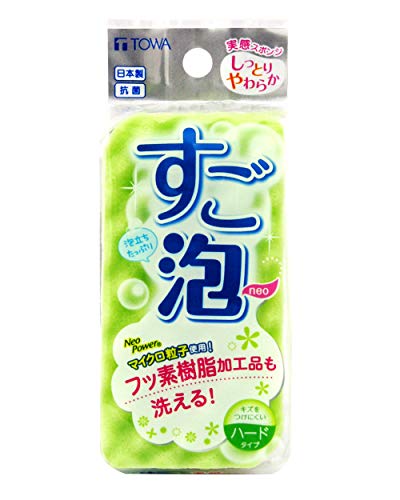 東和産業 キッチンスポンジ すご泡 Neo ハード スリム スポンジ グリーン 6×3.5×12cm 日本製 抗菌