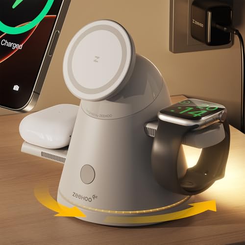 ZEEHOO 3 in 1 Charging Station for Apple Devices,Qi2 Mag-Safe Charger Stand&Light,Fast Wireless Charging Station for iPhone 17/16/15/14/13/12&AirPods&iWatch&Pixel 10& Samsung Galaxy Watch-30