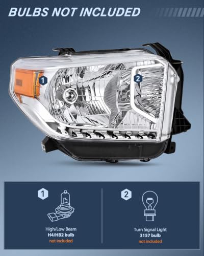 Image of Nilight Headlight Assembly Compatible for 2014-2021 Toyota Tundra | 2014 2015 2016 2017 2018 2019 2020 2021 SR5 /1794 /Limited /Platinum /SR /TRD Pro Headlamps with Chrome Housing Amber Reflector
