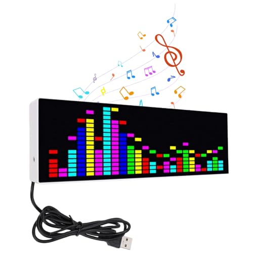 Music Spectrum Display, LED Music Analyzer, Audio Spectrum Analyzer, Rhythm Light Level Voice Sensor Clock Display, RGB Colorful Sound Control Meter, 12 Dynamic & 7 Color Effects