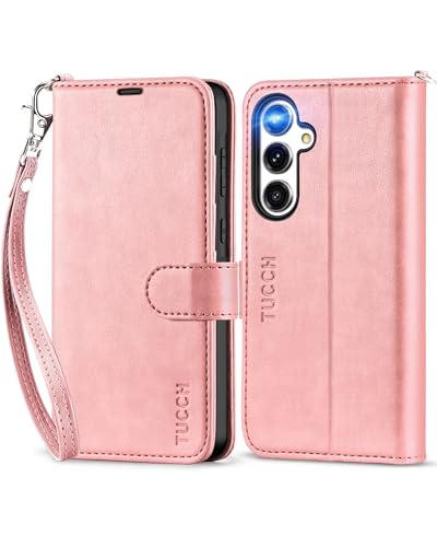 Etui Galaxy A55 5G TUCCH rose pâle housse portefeuille en cuir synthétique avec fentes cartes