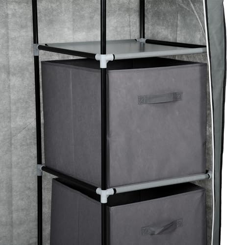 HOMCOM Kleiderschrank Stoffschrank mit Schubladen, Kleiderstange und Reißverschluss, Stoffkleiderschrank Faltschrank für Schlafzimmer, Ankleidezimmer, 102 x 42,5 x 162,5 cm, Dunkelgrau
