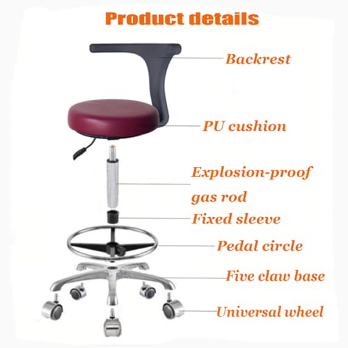 Ergonomiczny taboret z podparciem lędźwiowym do użytku dentystycznego, medycznego, salonowego i biurowego